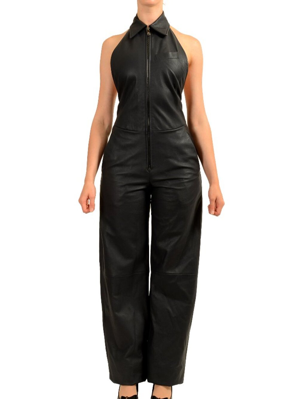 Scuderia Ferrari Women's Navy Blue 100% Leather Romper Jumpsuit US 2XS IT 36